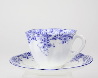 Shelley Dainty Blue Cup and Saucer, English Bone China 051/26  Red Backstamp