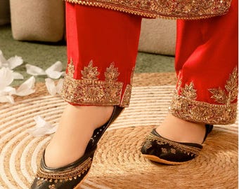Braune bestickte Braut-Jutti – handgemachte Khussa-Schuhe – Punjabi Mojari Ballerinas