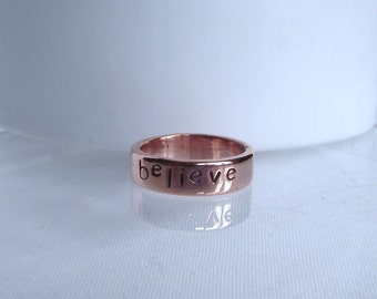 Handmade Recycle Solid Copper Personalise Inspirational "believe " Rings