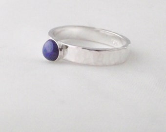 Stunning Handmade Bezel Set Lapis Lazuli Solid Sterling Silver Hammer Finish Ring