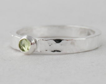 Sterling Silver 925 Rose Cut Peridot Solitaire Ring Handmade Texture Finish