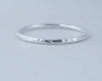 Stunning Handmade Sterling Silver 925 Hammer Finish Halo Stacking Ring
