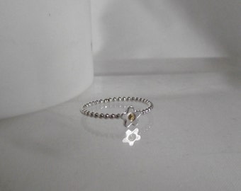 Stunning Handmade Beaded Design Sterling Silver and 24 carat gold ditsy floral Stacking Ring