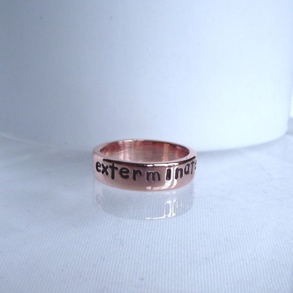 Handmade Recycle Solid Copper Personalise Dr Who Dalek "exterminate " Ring