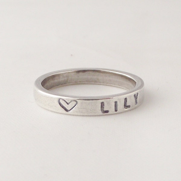 Handmade Sterling Silver Personalised Name/Date Stacking Ring Unique Gift