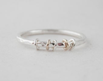 Sterling Silver 925 & Yellow Gold Moving Rings Stacking Band 1.5mm Skinny Fidget