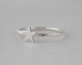 Stunning Handmade Sterling Silver 925 Hammer Finish Silver Star Stacking Ring