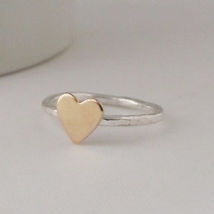 Stunning Handmade Sterling Silver 925 Hammer Finish Gold Heart Stacking Ring