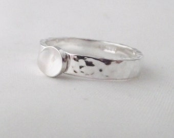 Stunning Handmade Bezel Set Moonstone Solid Sterling Silver Hammer Finish Ring