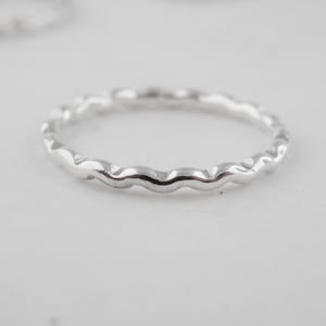 Sterling Silver Halo Stacking Ring Handmade Hammer Finish Wavy Deckled Zig-Zag