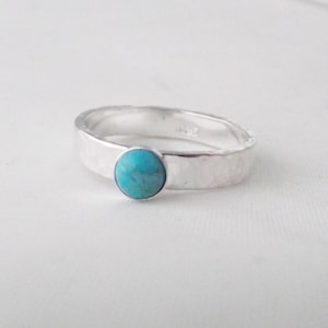 Stunning Handmade Bezel Set Turquoise Solid Sterling Silver Hammer Finish Ring