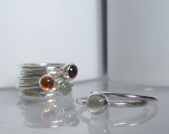 Stunning Handmade Bezel Set White Moonstone Sterling Silver Stacking Ring FREE 2nd Ring