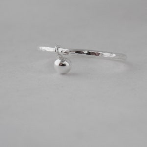 Handmade Hammer Finish Sterling Silver Dangle Ball Charm Fidget Stacking Ring