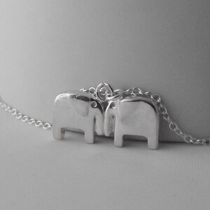 Stunning Handmade Solid Sterling Silver Lucky Cute Retro Two Elephants Pendant with Sterling Silver chain. Necklace image 2