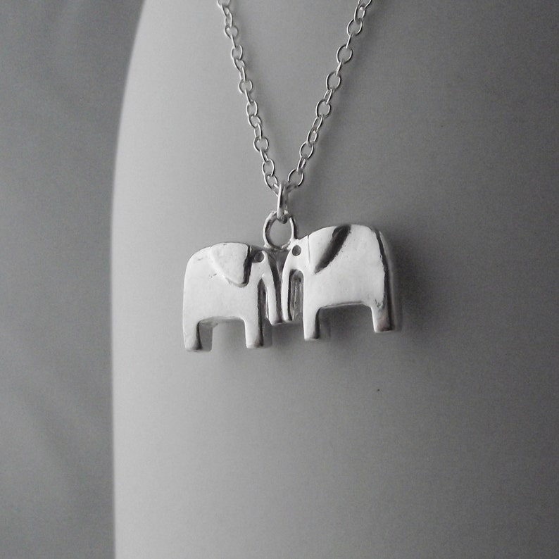 Stunning Handmade Solid Sterling Silver Lucky Cute Retro Two Elephants Pendant with Sterling Silver chain. Necklace image 3