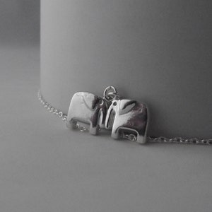 Stunning Handmade Solid Sterling Silver Lucky Cute Retro Two Elephants Pendant with Sterling Silver chain. Necklace image 4