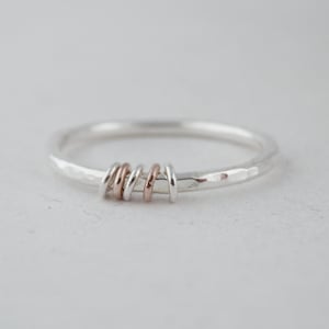 Stunning Handmade Contrasting Sterling Silver and Rose Gold Fidget Moving Rings Stacking Band 1.5mm