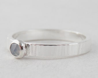 Sterling Silver 925 Rose Cut Chalcedony Solitaire Ring Handmade Texture Finish