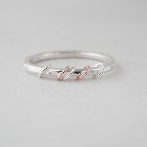 Stunning Handmade Contrasting Sterling Silver and Rose Gold Fidget Anxiety Stacking Ring 1.8mm