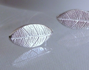 Beautiful Handmade Pure Silver 999 Natural Veined Autumn Leaf Stud Earrings Sterling Silver Posts and Scroll Butterfly Backs