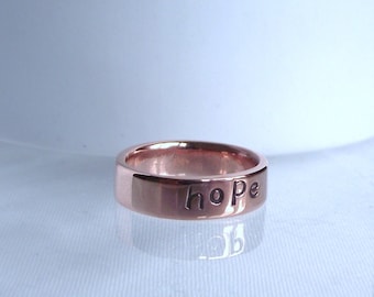 Handmade Recycle Solid Copper Personalise Inspirational "hope " Ring