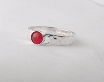 Stunning Handmade Bezel Set Carnelian Solid Sterling Silver Hammer Finish Ring