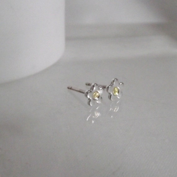 Stunning Handmade Fine Silver and 24 carat gold ditsy floral Stud Earrings