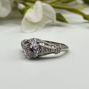 Sterlingzilveren ring in art-decostijl met zirkonia, antieke verlovingsring Amerikaanse maat 7,5