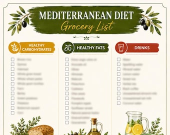 Lista de compras da dieta mediterrânea + plano alimentar de 7 dias | Fichas de receitas mediterrâneas para imprimir (PDF)