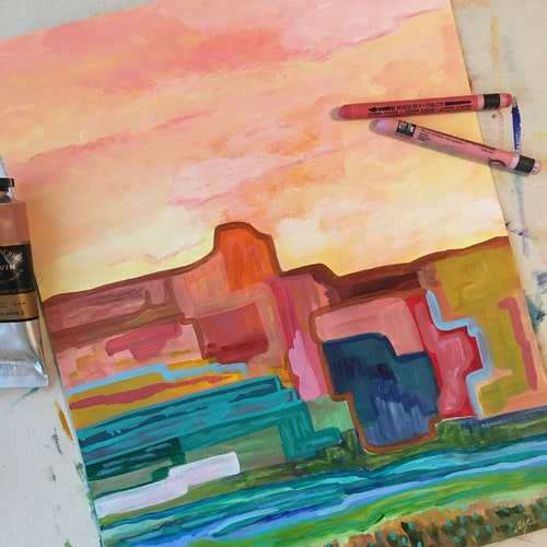 Mountain Art, Landscape Art, Original Artwork, Desert shops Tetris