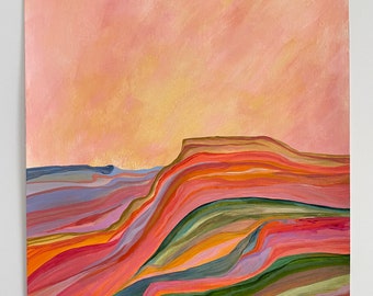 Modern Mountain Landscape Painting, Landscape Art, Original Artwork, "On The Edge."