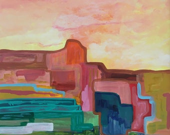 Mountain Art, Landscape Art, Original Artwork, Desert Tetris