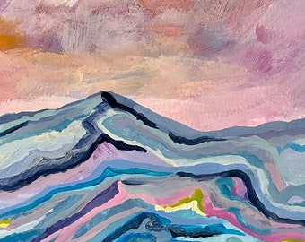 Modern Mountain Landscape Painting, Landscape Art, Original Artwork, "Candy Colored Day"