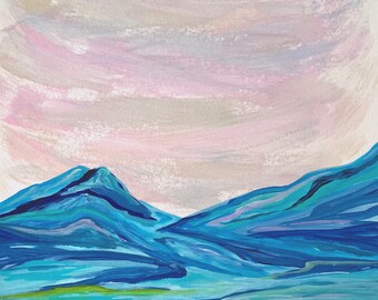 Modern Mountain Landscape Painting, Landscape Art, Original Artwork, "Cool Mountain Light."