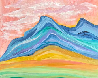 Modern Mountain Landscape Painting, Landscape Art, Original Artwork, "Golden Hills."