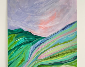 Modern Mountain Landscape Painting, Landscape Art, Original Artwork, "Summer Mountain High."