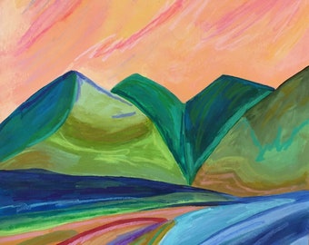 Mountain Art, Landscape Art, Original Artwork, You Can Find Me Down by the River's Side