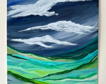 Modern Mountain Landscape Painting, Landscape Art, Original Artwork, "Monday Is Coming, But Today Is Sunday."