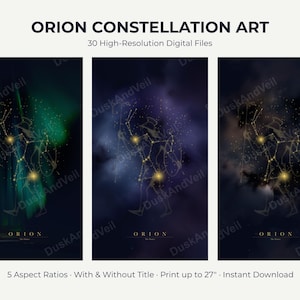 Lámina decorativa imprimible de la constelación de Orión / Descarga digital del zodíaco celestial