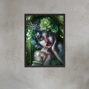 Framed Succulent Goddess Print, digital art wall decor, escheveria gift, boho prints wall art, fine art prints for bedroom, botanical nature