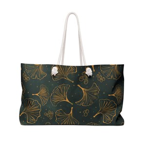 Elegante bolso de fin de semana con diseño floral, bolso de viaje, diseño de hojas de ginkgo, perfecto para escapadas de fin de semana, playa, gimnasio, regalo.