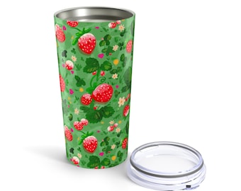 Lindo vaso de fresa de 590 ml, taza térmica de viaje, ideal para el verano, regalo para amantes de la fruta, artículos ecológicos.
