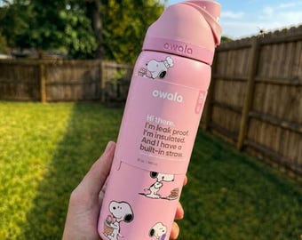 Snoopy Easter Inspired Owala Handmade Custom Water Bottle Pink Dog Spring Tumbler Leak Proof Insulated Straw Lid Gift for Her