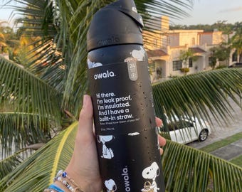 Borraccia Owala Snoopy, tazza nera con arachidi, bicchiere con simpatico cane, borraccia con cannuccia a prova di perdite, regalo da viaggio, tazza Owala