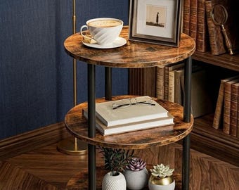 Round Accent Table with 3 Shelves | Compact Storage Table for Home
