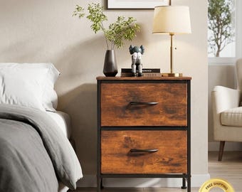 Wooden Bedside Table with Storage Bins