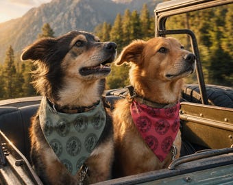 Adjustable Clip-On Adventure Bandana, Dirty Paws Club Dog Neckerchief
