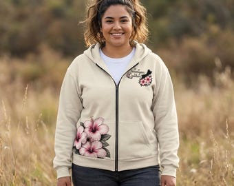 Sudadera con capucha y cremallera Hibiscus Guam Seal / Sudadera con capucha de poliéster de Guam