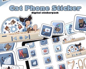 Cat Phone Sticker Pack | Digital Planner Stickers