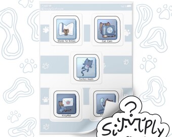 Cute Cat App Icons Sticker Sheet Set 1 | Kawaii Tech Kitty Planner Stickers
